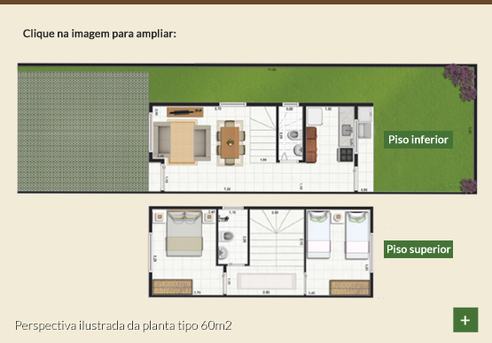 Perspectiva ilustrada da planta tipo 60m2